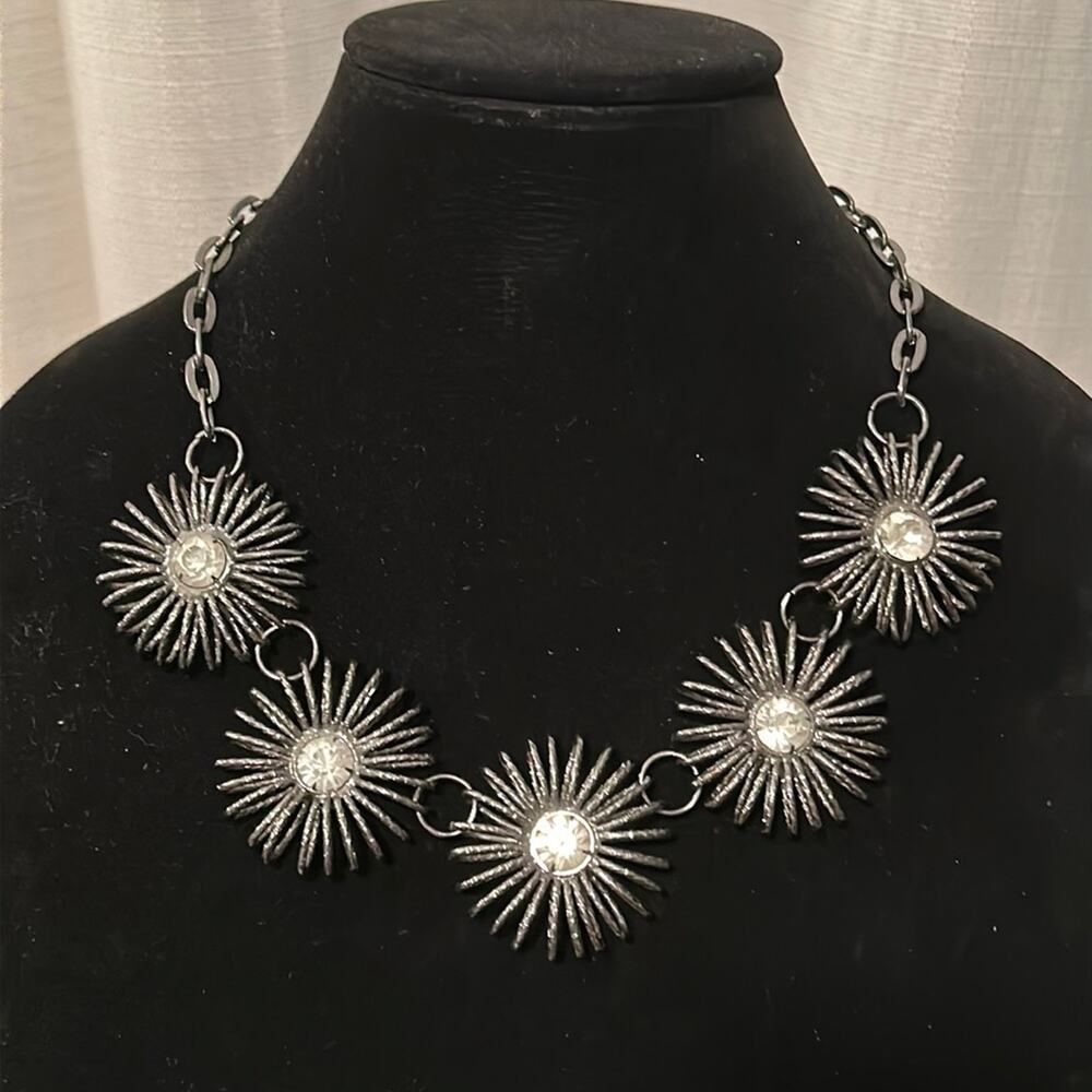 NY Black Cage Flower Statement Piece Necklace #342 rhinestone centers